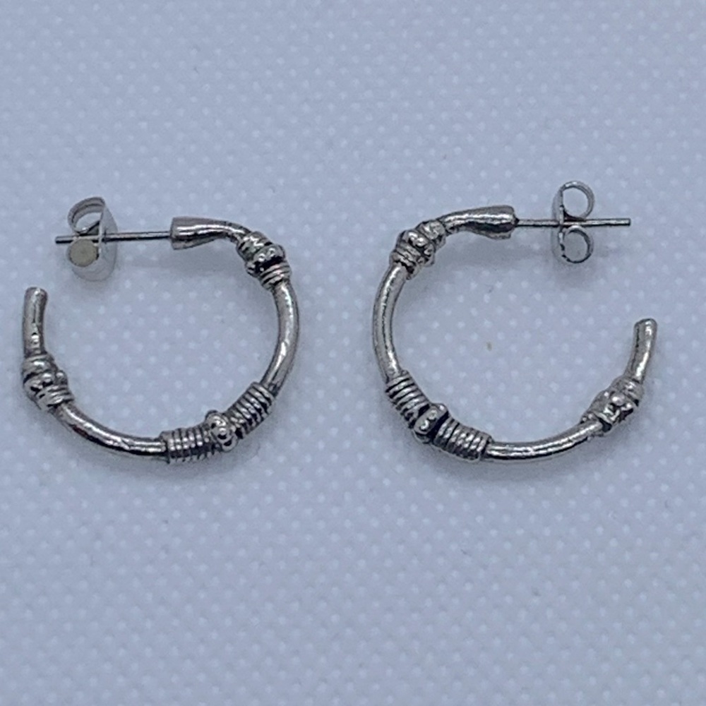 Silver Tone Hoop Earrings with Butterfly Backs